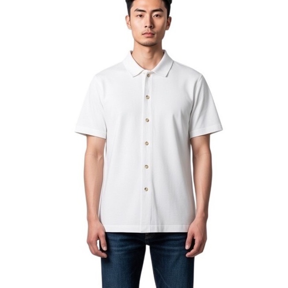 Kotn Polo Shirt Button Down Short Sleeve White Egyptian Cotton Sustainable Sz S